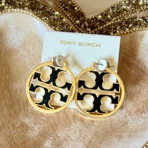 NEW Tory Burch Miller Gold/Black Hoop Earrings